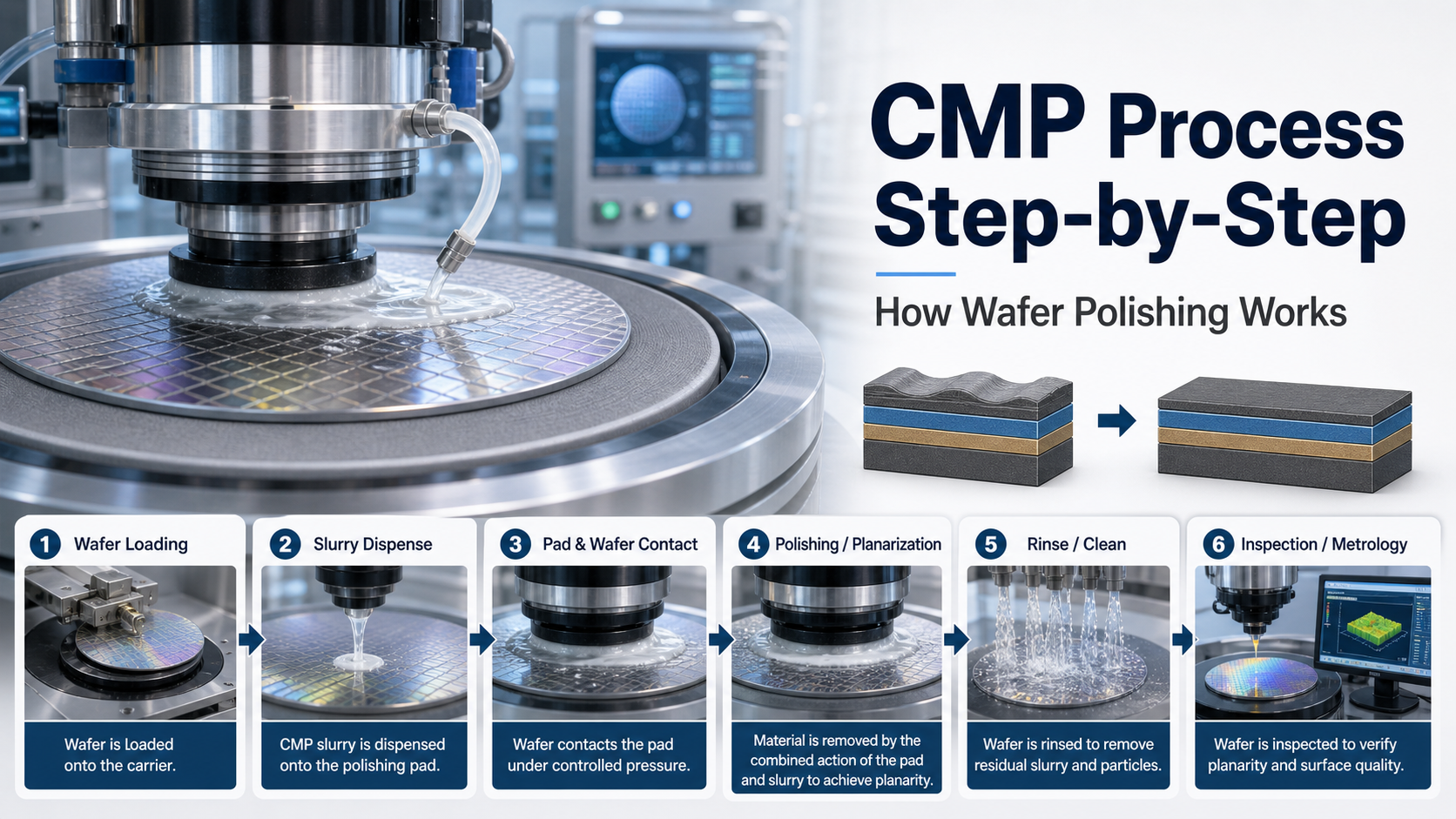 CMP Process Step-by-StepHow Wafer Polishing Works