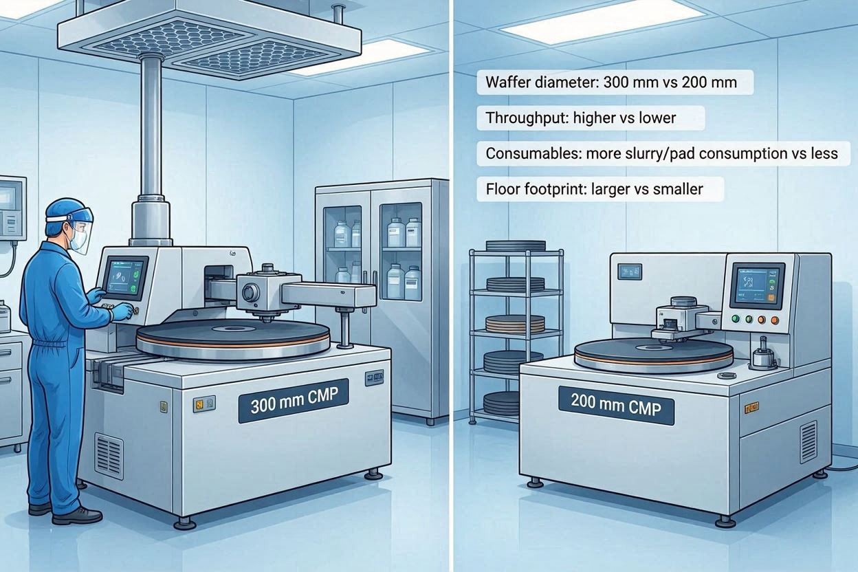 300mm vs 200mm chemical mechanical planarization Equipment Key Differences
