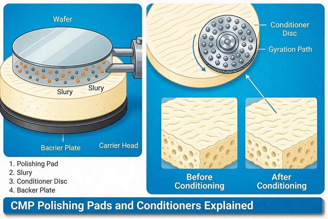 CMP Polishing Pads and Conditioners Explained