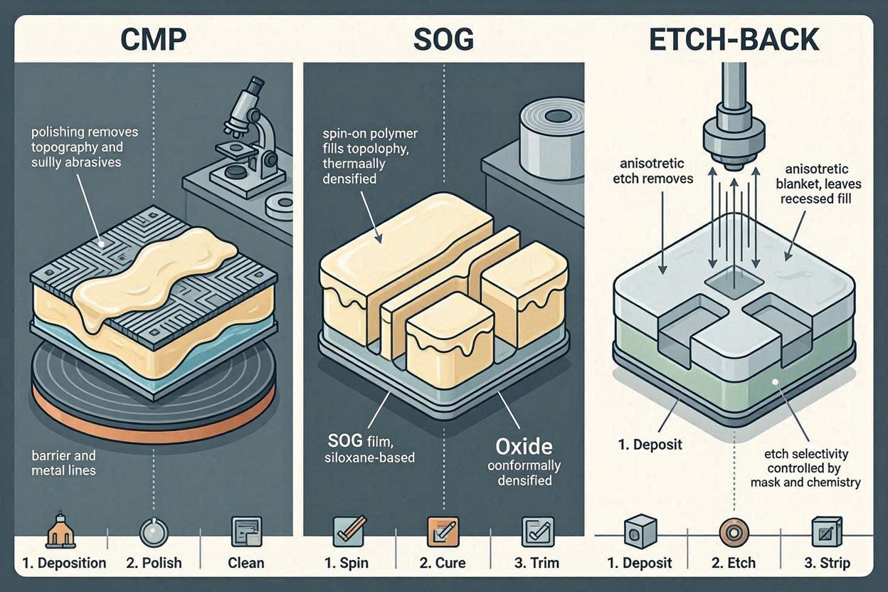 Semiconductor Planarization Techniques CMP vs. SOG vs. Etch-Back Compared