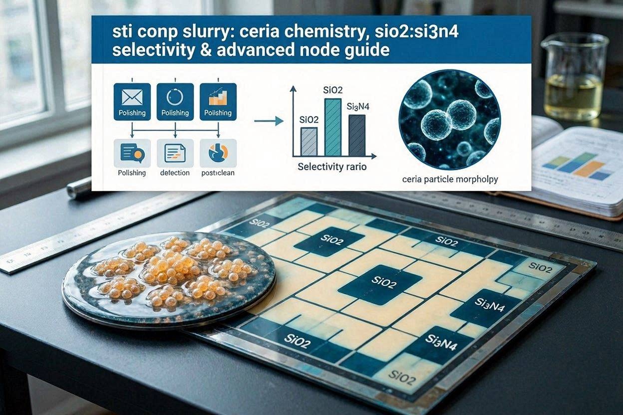 STI CMP Slurry: Ceria Chemistry, SiO₂:Si₃N₄ Selectivity & Advanced Node Guide
